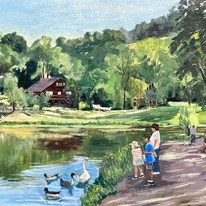 CALIFORNIA Plein Air OIL PAINTING / Sonoma Area Artist ROBIN BOWES / Lake Birds